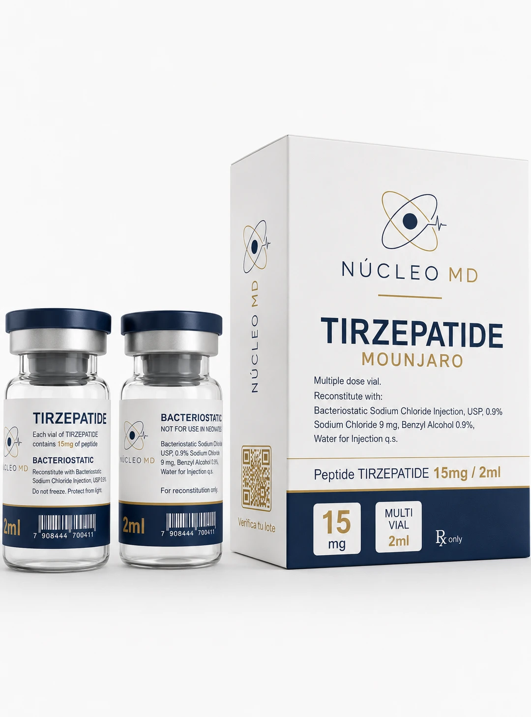 Frasco de tirzepatida NÚCLEO MD 15mg/2ml — multi-vial